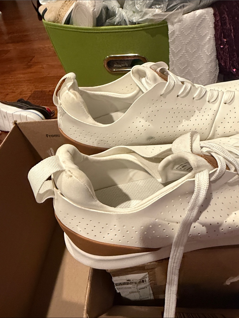 Steve Madden White Perforated Slip-On Sneakers with Tan Accent - Picture 4 of 4